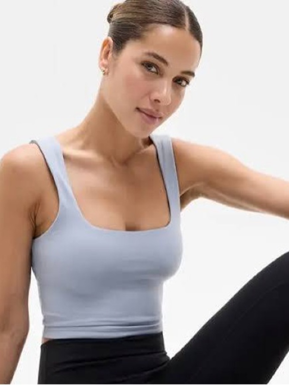 Athleta Transcend Square Neck Crop Tank Sports Bra A-C in Light Blue | Small